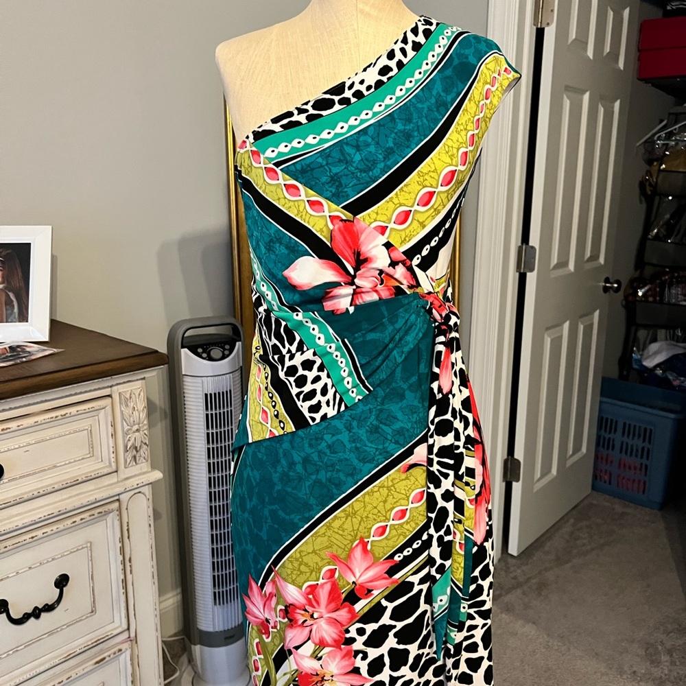 Knit wrap one shoulder dress. EEUC! Gorgeous! Size 10